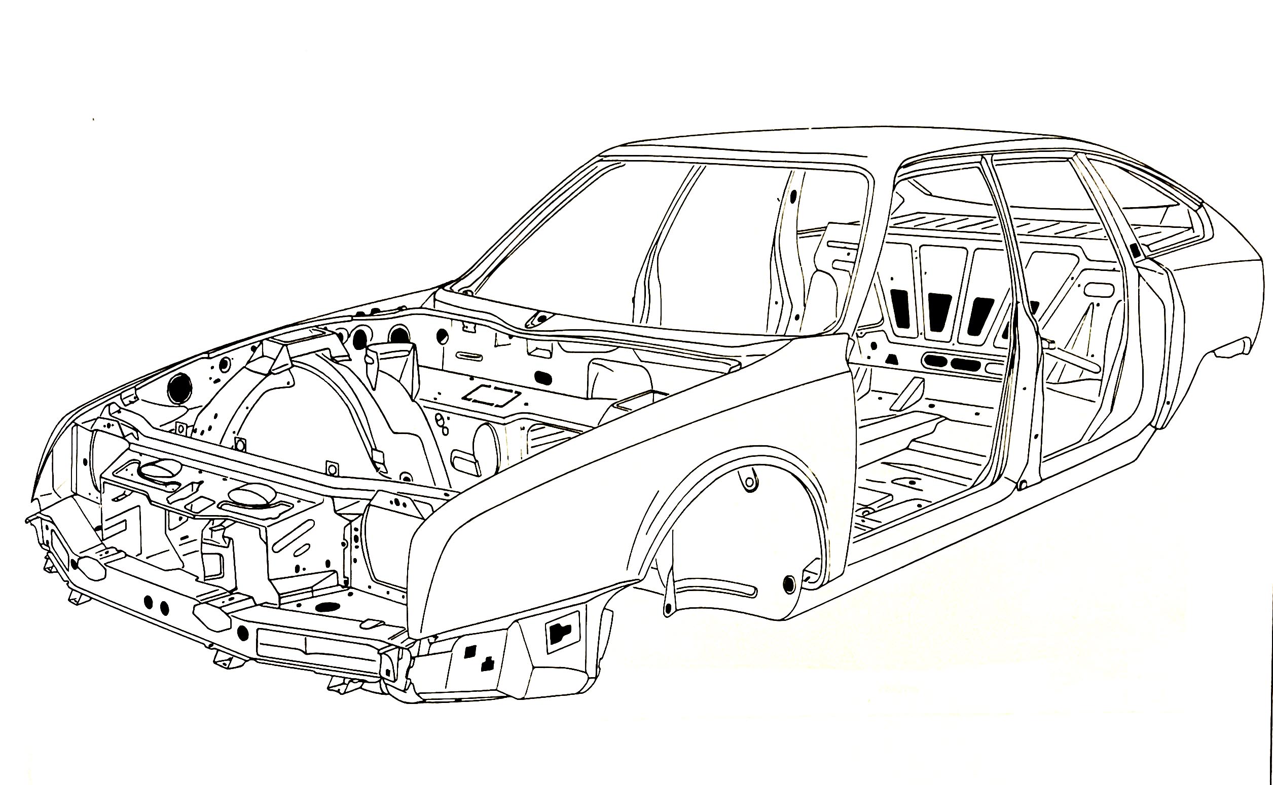 Drawing of the CX monocoque chassis sans subframes
